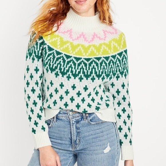 Old Navy Mock-Neck Fair Isle Cropped Sweater - Size Large - Picture 1 of 5